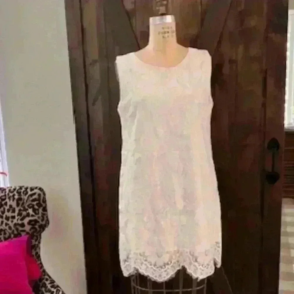 Vintage Cream Lace Shift Dress, Size L